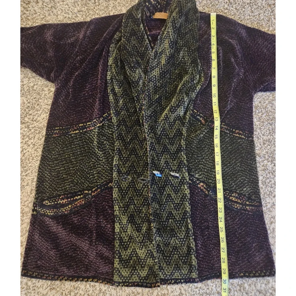 Zoology Womens Medium‎ Oversized Knit Cardigan Sweater Purple Green Shawl Collar